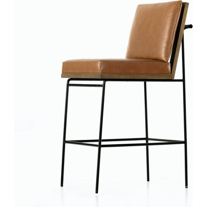 Crete Bar Stool by Four Hands in amber oak, midnight iron. Made from unique in a coastal style.