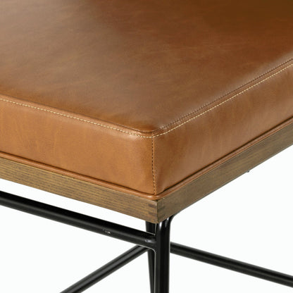Crete Bar Stool by Four Hands in amber oak, midnight iron. Made from unique in a coastal style.