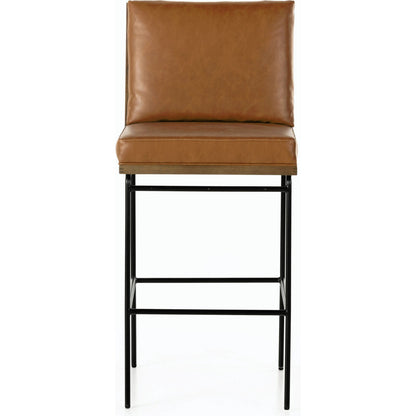 Crete Bar Stool by Four Hands in amber oak, midnight iron. Made from unique in a coastal style.