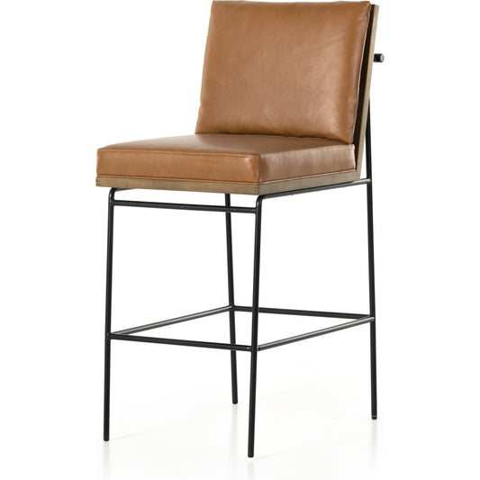 Crete Bar Stool by Four Hands in amber oak, midnight iron. Made from unique in a coastal style.