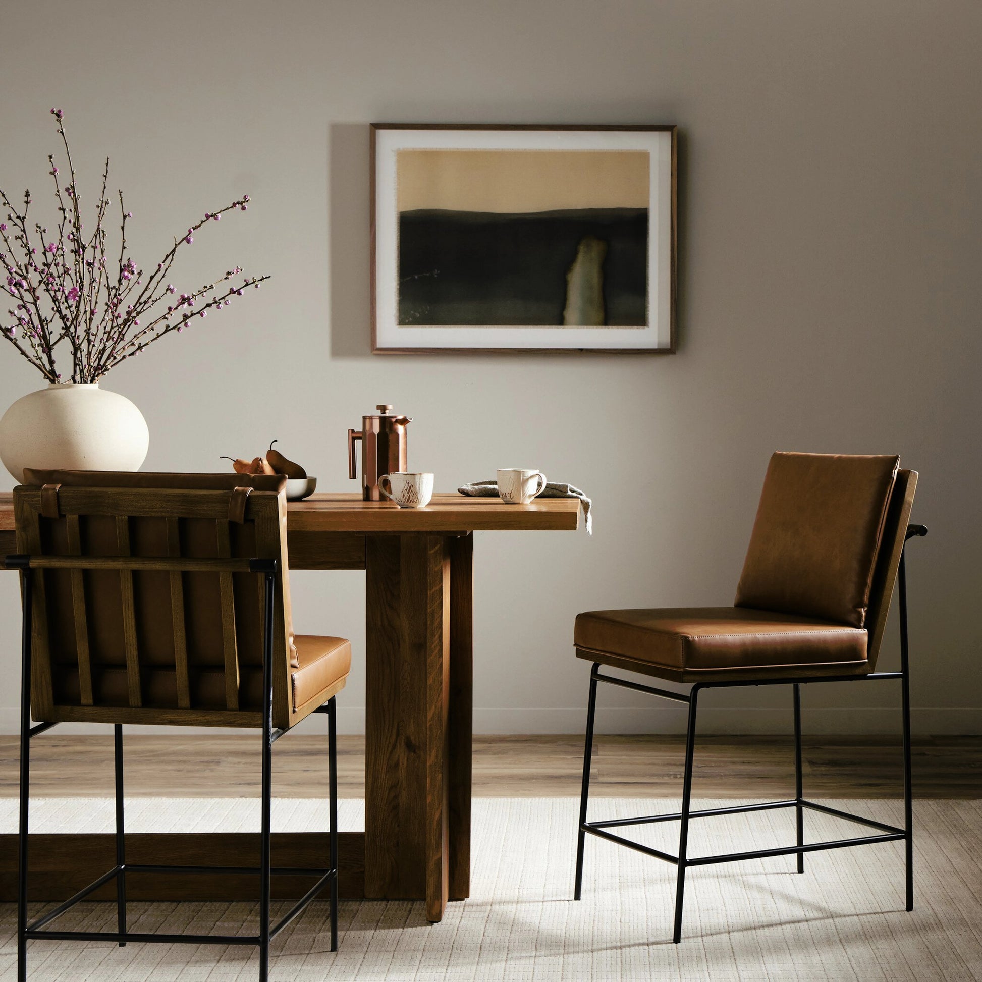 Crete Counter Stool by Four Hands in amber oak, midnight iron. Made from unique in a modern style.