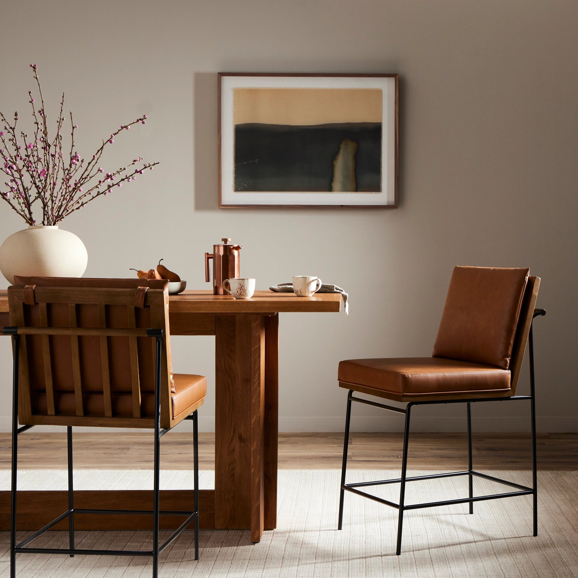 Crete Counter Stool by Four Hands in amber oak, midnight iron. Made from unique in a modern style.