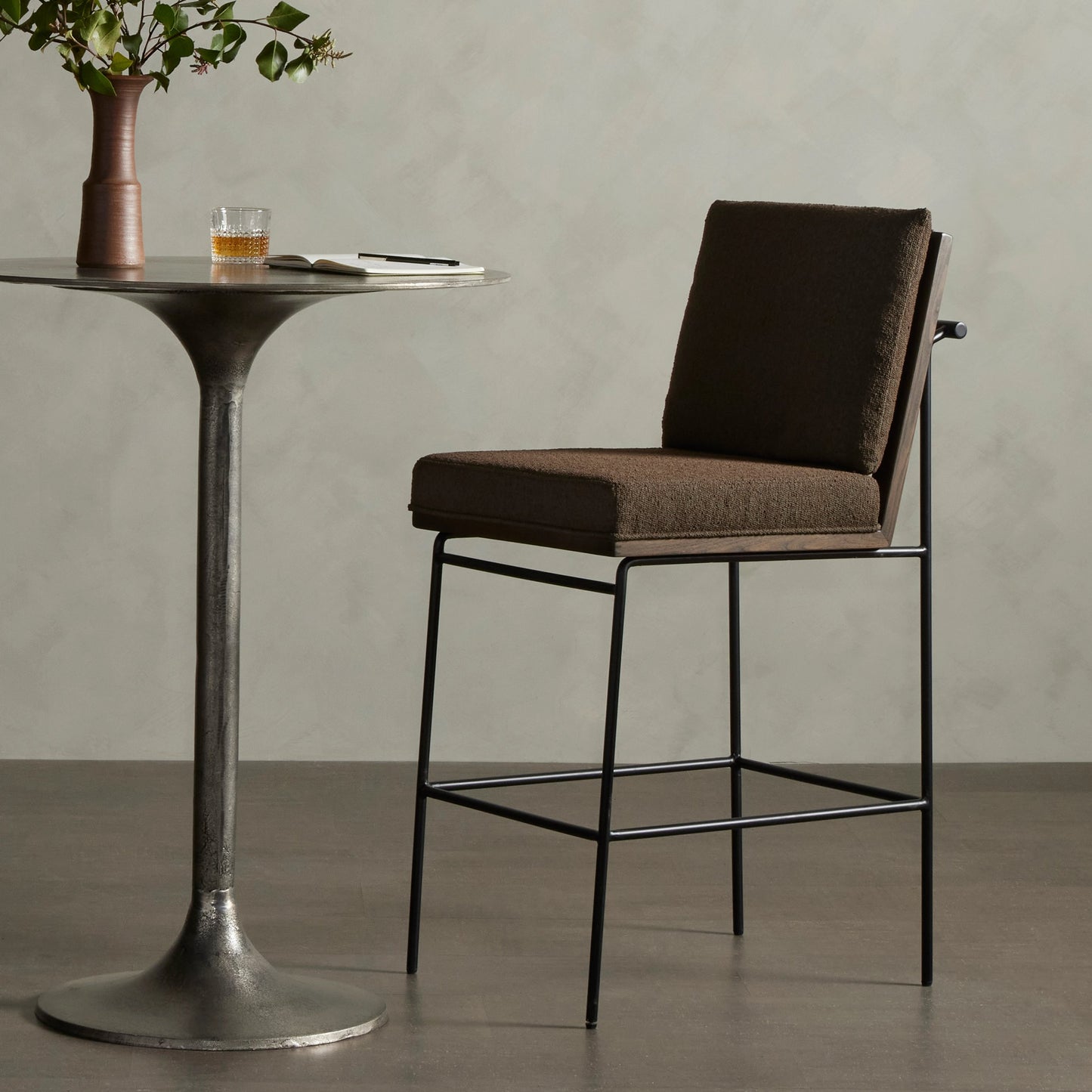 034 SI-1980327 | Lifestyle | Crete Counter Stool by Four Hands in amber oak, midnight iron. Made from unique in a modern style.