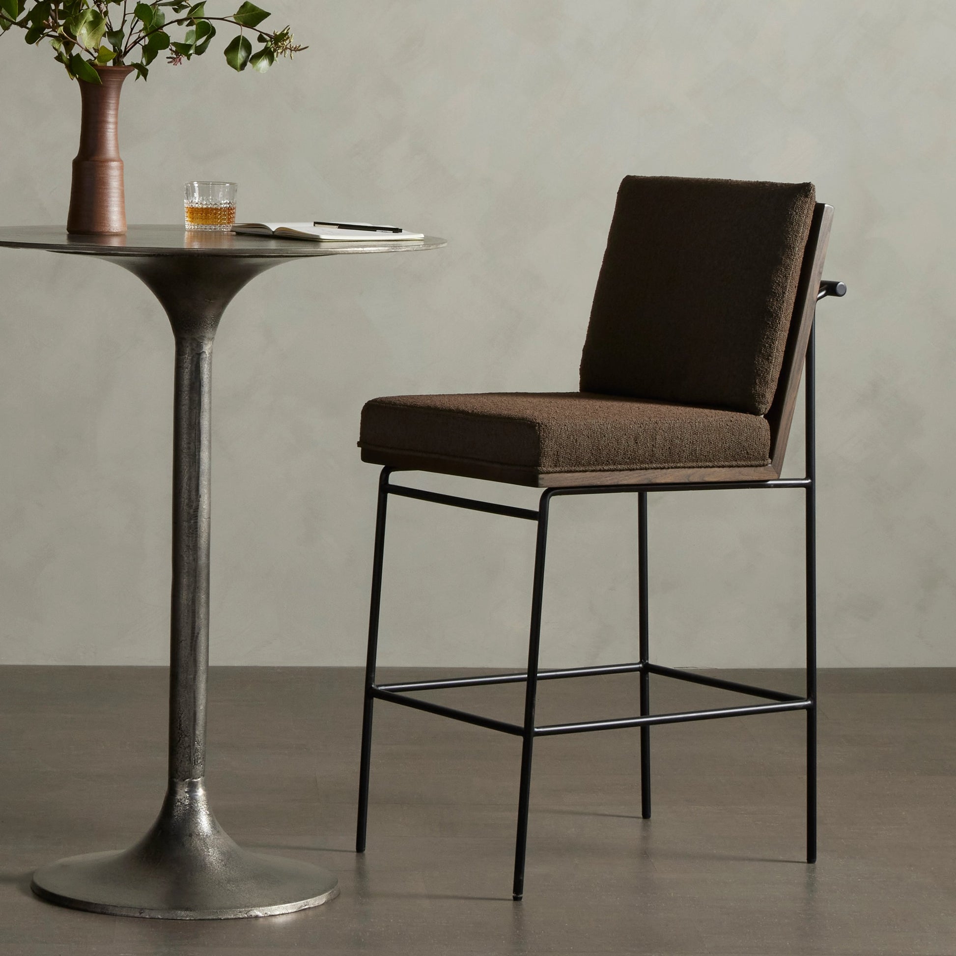 Crete Counter Stool by Four Hands in amber oak, midnight iron. Made from unique in a modern style.