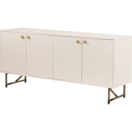 Van Sideboard by Four Hands in aged brass, matte alabaster, golden brass and matte alabaster. Made from engineered hardwood, stainless steel, iron in a modern style.