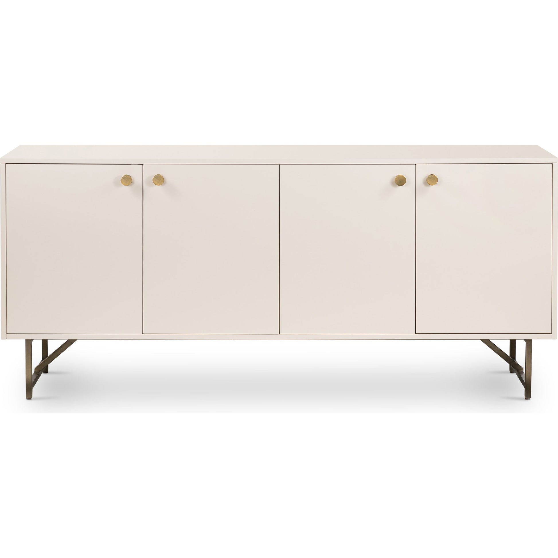 Van Sideboard by Four Hands in aged brass, matte alabaster, golden brass and matte alabaster. Made from engineered hardwood, stainless steel, iron in a modern style.