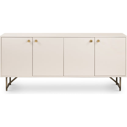 Van Sideboard by Four Hands in aged brass, matte alabaster, golden brass and matte alabaster. Made from engineered hardwood, stainless steel, iron in a modern style.