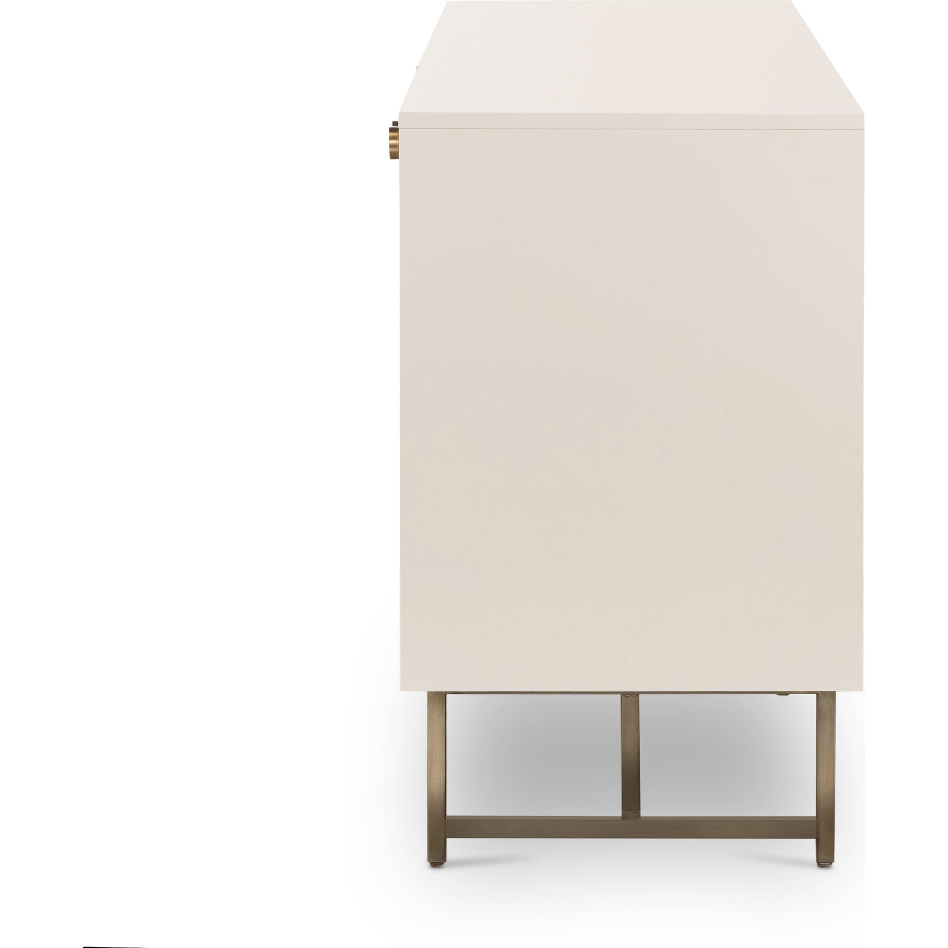 Van Sideboard by Four Hands in aged brass, matte alabaster, golden brass and matte alabaster. Made from engineered hardwood, stainless steel, iron in a modern style.