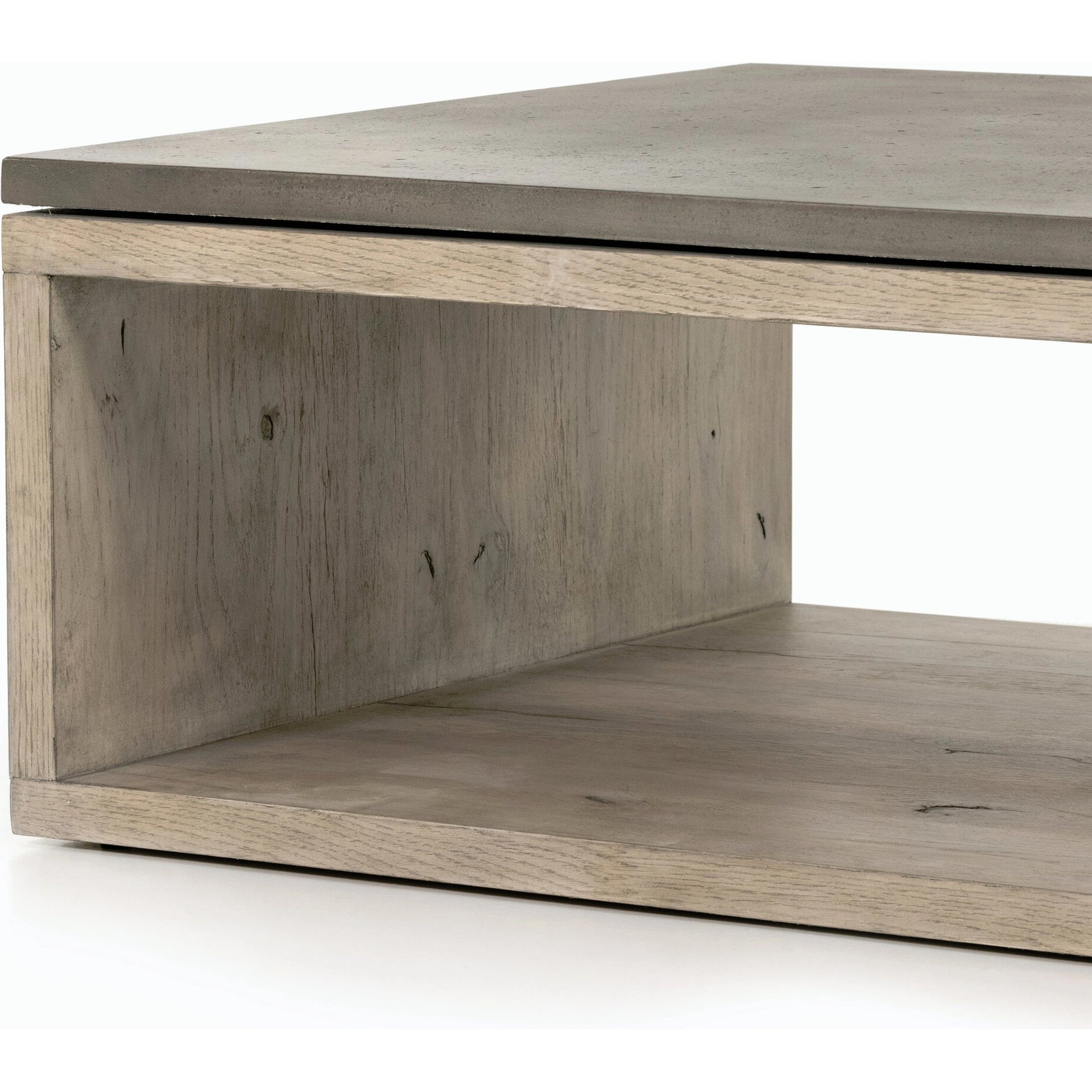 Faro Coffee Table by Four Hands in washed natural veneer, dark grey concrete and washed natural, dark grey. Made from faux concrete, thick oak veneer in a modern style.