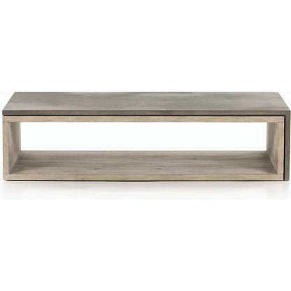 Faro Coffee Table by Four Hands in washed natural veneer, dark grey concrete and washed natural, dark grey. Made from faux concrete, thick oak veneer in a modern style.