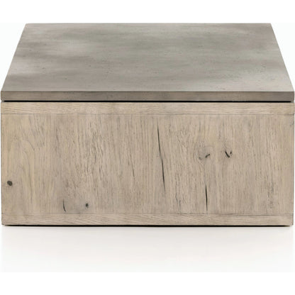 Faro Coffee Table by Four Hands in washed natural veneer, dark grey concrete and washed natural, dark grey. Made from faux concrete, thick oak veneer in a modern style.