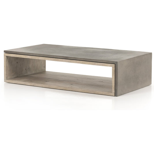 001 SI-1799175 | Additional Silo | Faro Coffee Table by Four Hands in washed natural veneer, dark grey concrete and washed natural, dark grey. Made from faux concrete, thick oak veneer in a modern style.