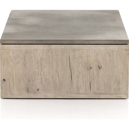 Faro Coffee Table by Four Hands in washed natural veneer, dark grey concrete and washed natural, dark grey. Made from faux concrete, thick oak veneer in a modern style.