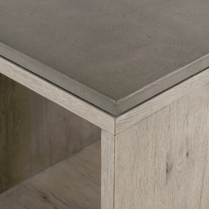 Faro End Table by Four Hands in washed natural veneer, dark grey concrete. Made from faux concrete, thick oak veneer in a modern style.