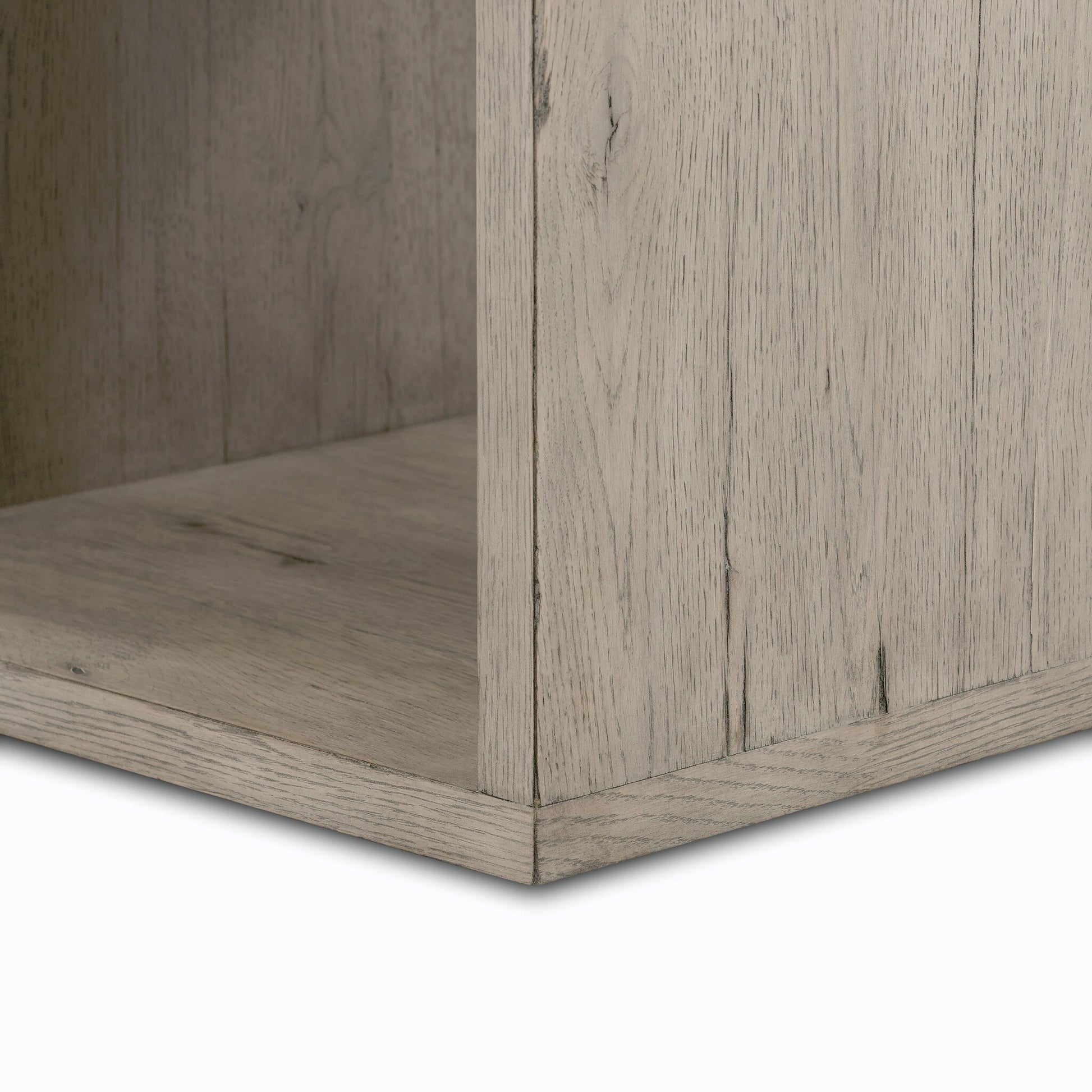 Faro End Table by Four Hands in washed natural veneer, dark grey concrete. Made from faux concrete, thick oak veneer in a modern style.