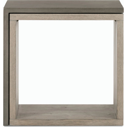 Faro End Table by Four Hands in washed natural veneer, dark grey concrete. Made from faux concrete, thick oak veneer in a modern style.