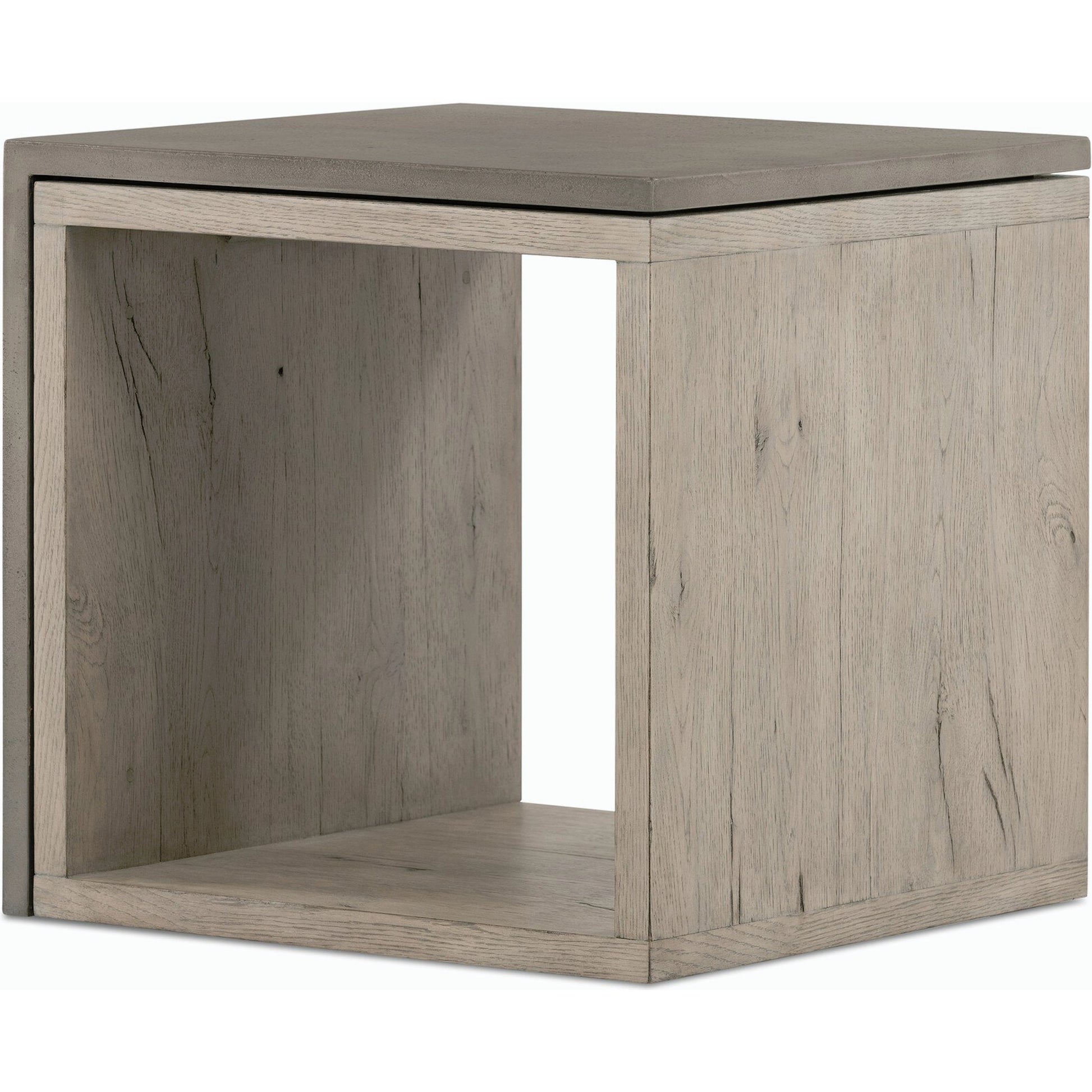 Faro End Table by Four Hands in washed natural veneer, dark grey concrete. Made from faux concrete, thick oak veneer in a modern style.