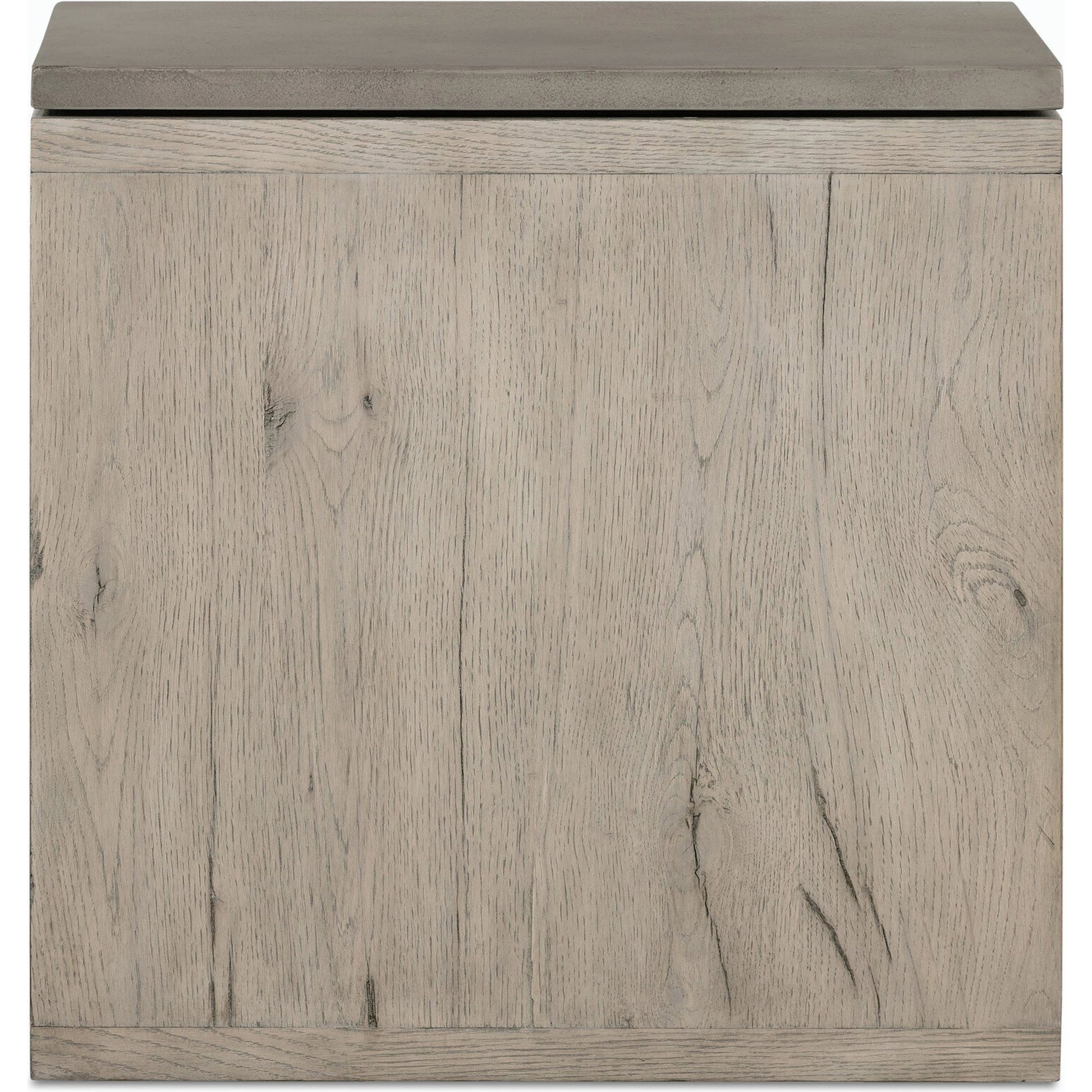 Faro End Table by Four Hands in washed natural veneer, dark grey concrete. Made from faux concrete, thick oak veneer in a modern style.