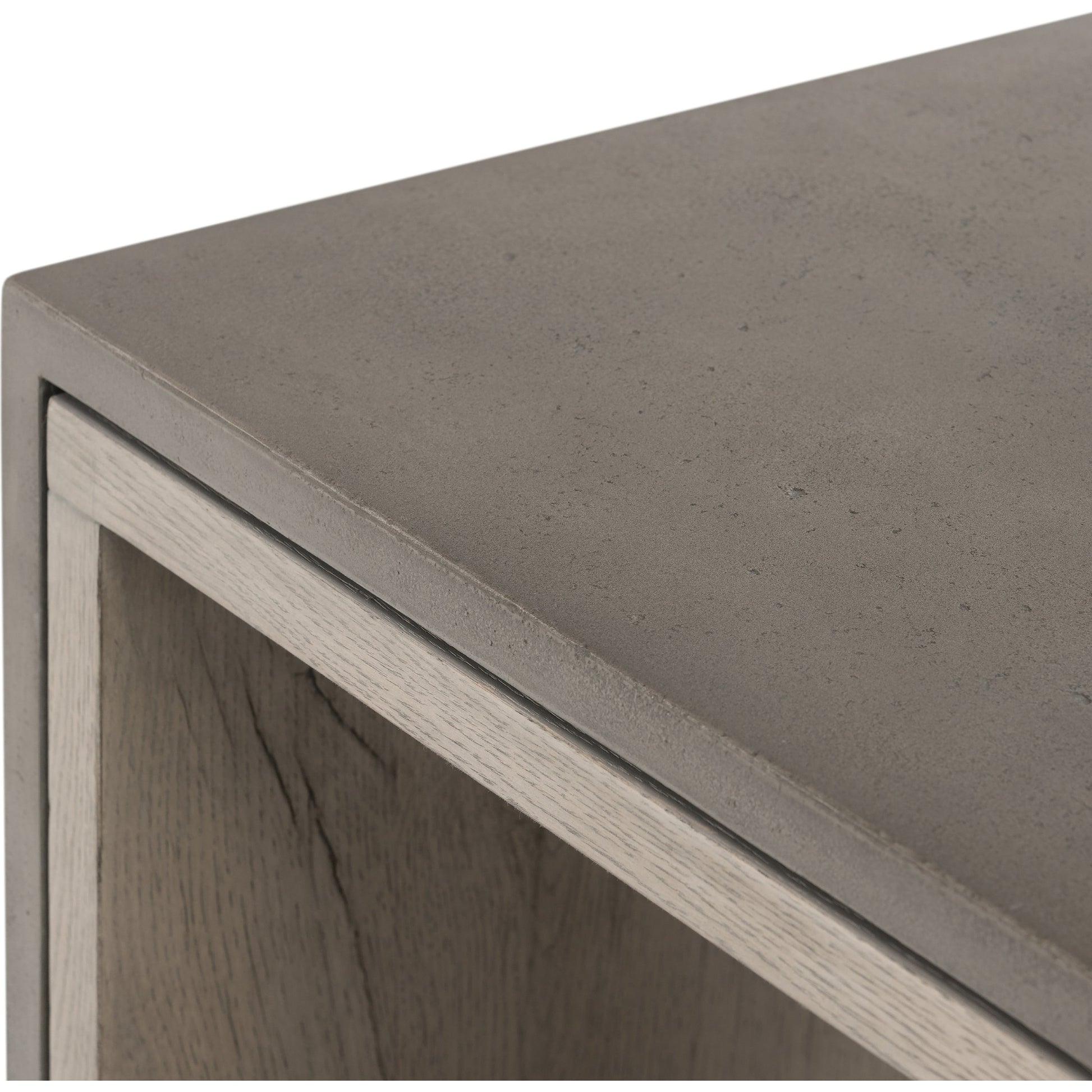Faro End Table by Four Hands in washed natural veneer, dark grey concrete. Made from faux concrete, thick oak veneer in a modern style.