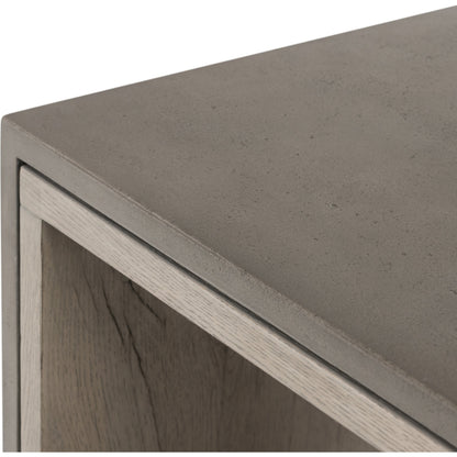 Faro End Table by Four Hands in washed natural veneer, dark grey concrete. Made from faux concrete, thick oak veneer in a modern style.