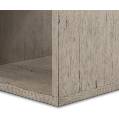 Faro End Table by Four Hands in washed natural veneer, dark grey concrete. Made from faux concrete, thick oak veneer in a modern style.