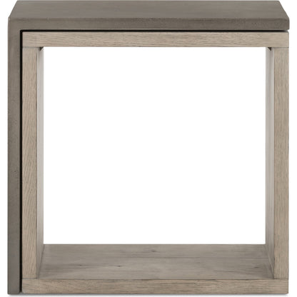 Faro End Table by Four Hands in washed natural veneer, dark grey concrete. Made from faux concrete, thick oak veneer in a modern style.