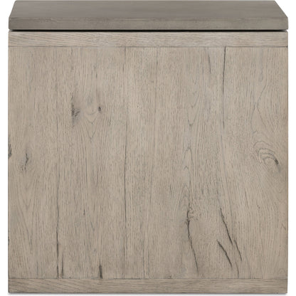 Faro End Table by Four Hands in washed natural veneer, dark grey concrete. Made from faux concrete, thick oak veneer in a modern style.