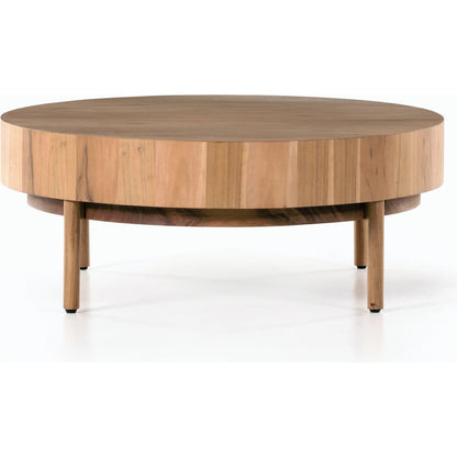 Atmore Coffee Table by Four Hands in natural acacia. Made from solid acacia, thin acacia veneer in a modern style.