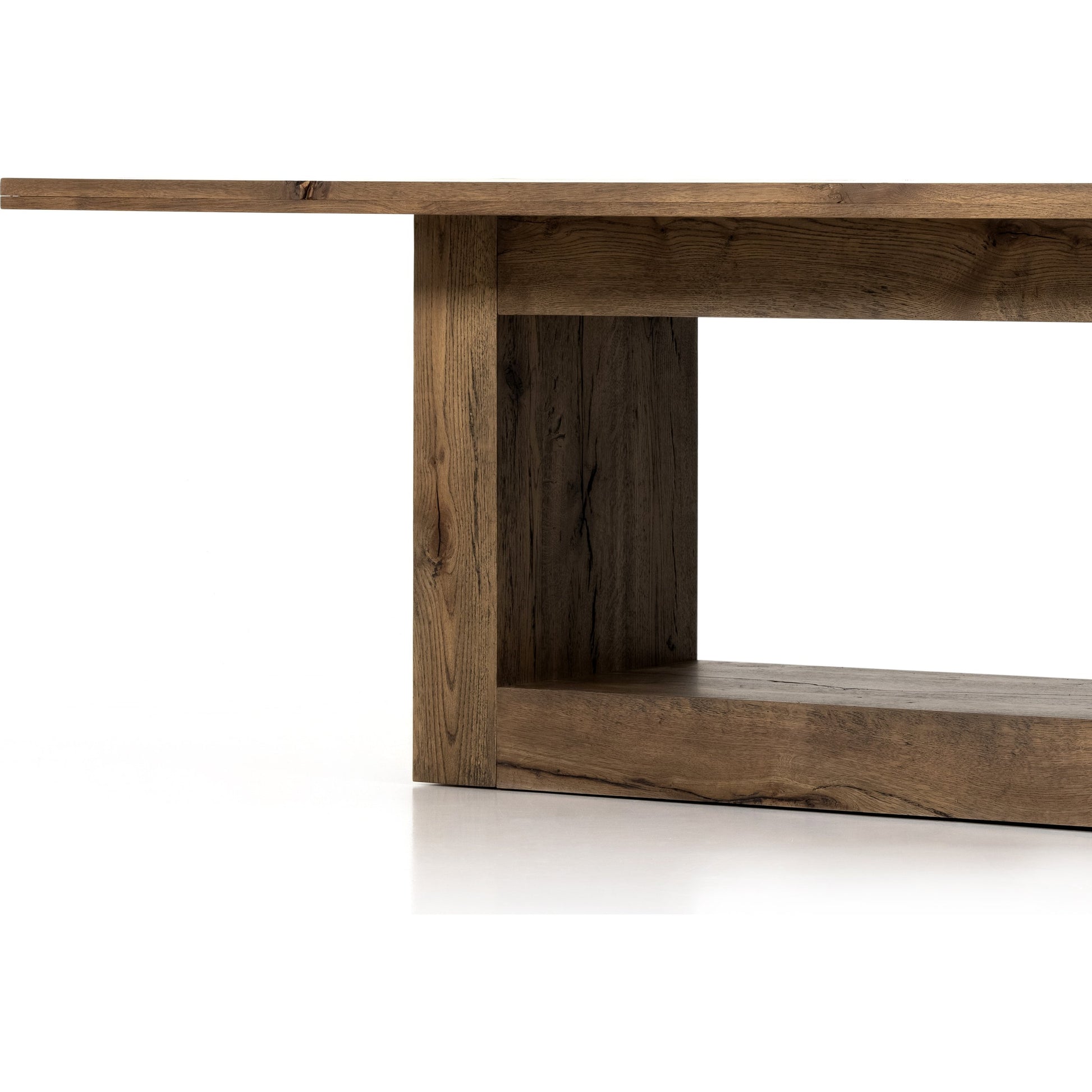 Perrin Dining Table by Four Hands in rustic fawn veneer and rustic fawn. Made from thick oak veneer in a modern style.