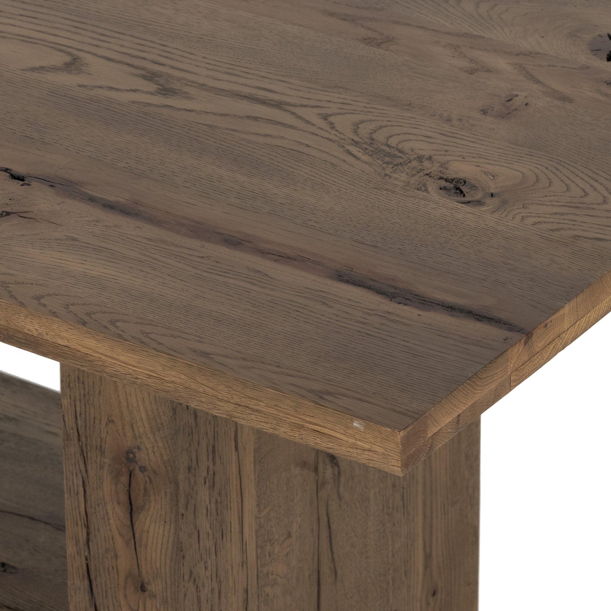 Perrin Dining Table by Four Hands in rustic fawn veneer and rustic fawn. Made from thick oak veneer in a modern style.