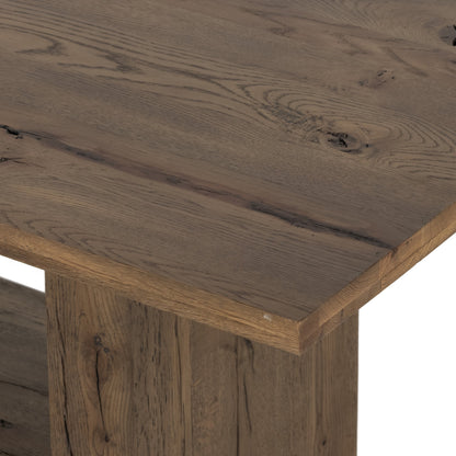 Perrin Dining Table by Four Hands in rustic fawn veneer and rustic fawn. Made from thick oak veneer in a modern style.