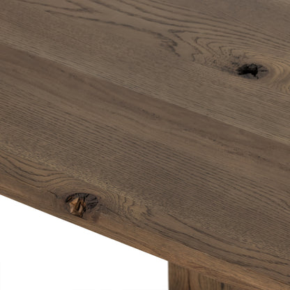 Perrin Dining Table by Four Hands in rustic fawn veneer and rustic fawn. Made from thick oak veneer in a modern style.