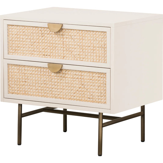 Luella Nightstand by Four Hands in matte alabaster, light natural cane. Made from engineered hardwood, cane, stainless steel in a modern style.