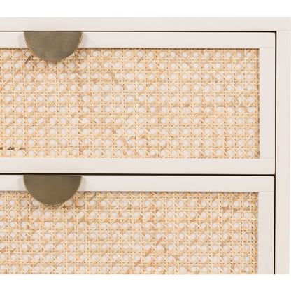 Luella Nightstand by Four Hands in matte alabaster, light natural cane. Made from engineered hardwood, cane, stainless steel in a modern style.