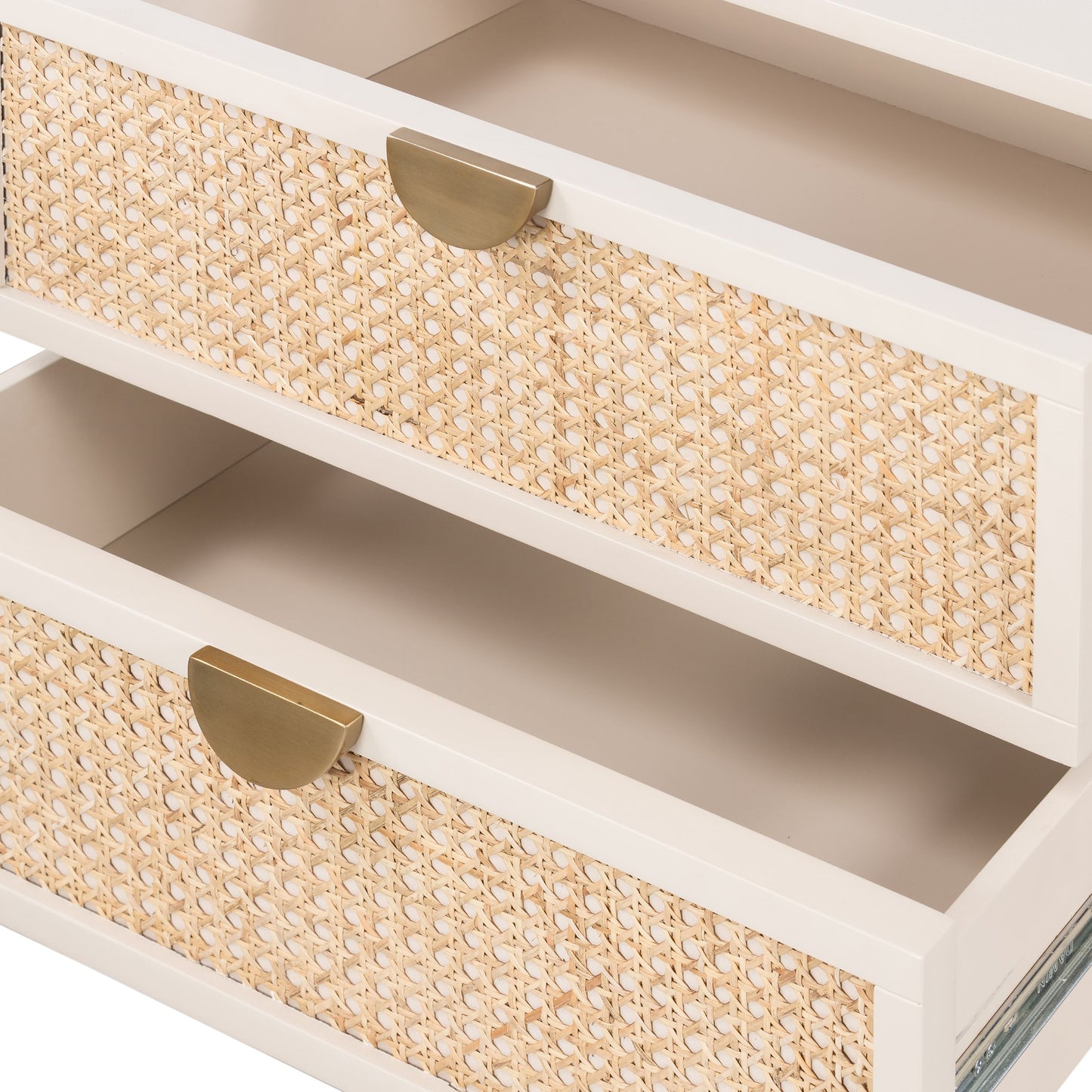 007 SI-1799797 | Additional Silo | Luella Nightstand by Four Hands in matte alabaster, light natural cane. Made from engineered hardwood, cane, stainless steel in a modern style.