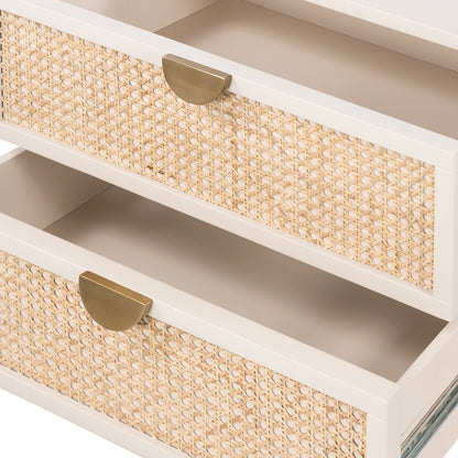 Luella Nightstand by Four Hands in matte alabaster, light natural cane. Made from engineered hardwood, cane, stainless steel in a modern style.