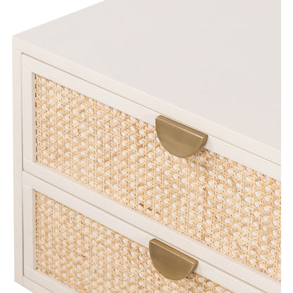 Luella Nightstand by Four Hands in matte alabaster, light natural cane. Made from engineered hardwood, cane, stainless steel in a modern style.