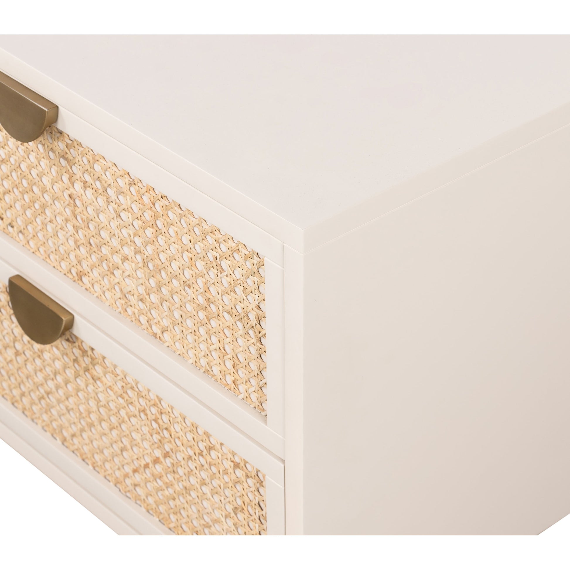 Luella Nightstand by Four Hands in matte alabaster, light natural cane. Made from engineered hardwood, cane, stainless steel in a modern style.