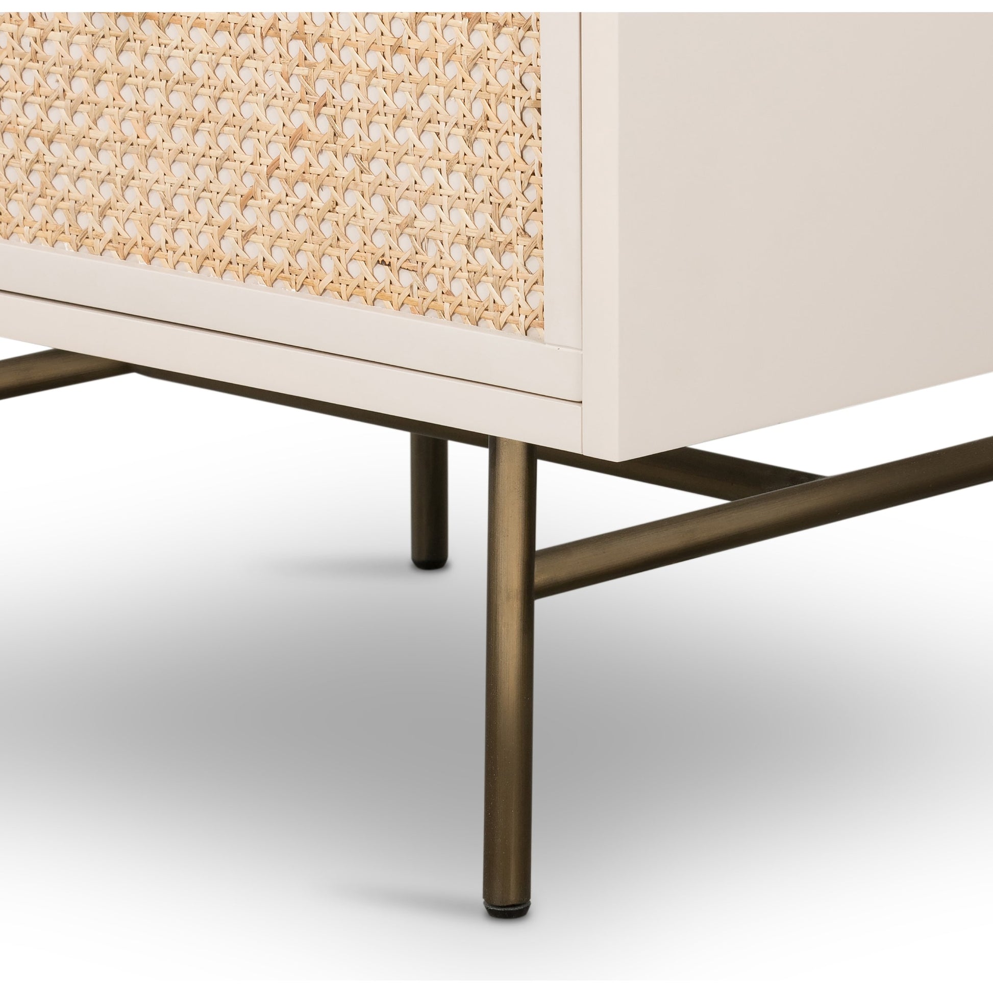 Luella Nightstand by Four Hands in matte alabaster, light natural cane. Made from engineered hardwood, cane, stainless steel in a modern style.