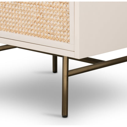 Luella Nightstand by Four Hands in matte alabaster, light natural cane. Made from engineered hardwood, cane, stainless steel in a modern style.