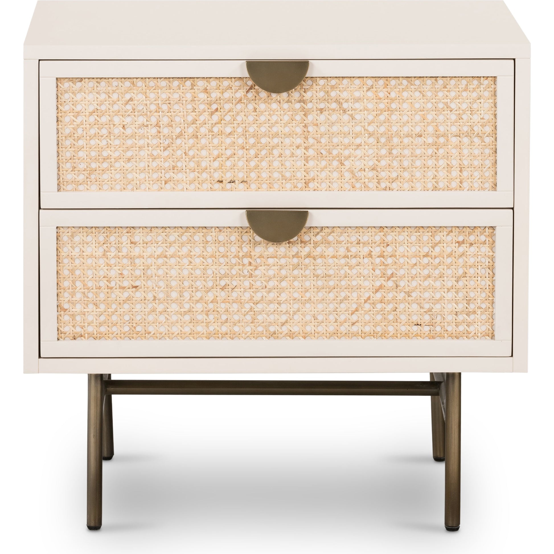 Luella Nightstand by Four Hands in matte alabaster, light natural cane. Made from engineered hardwood, cane, stainless steel in a modern style.