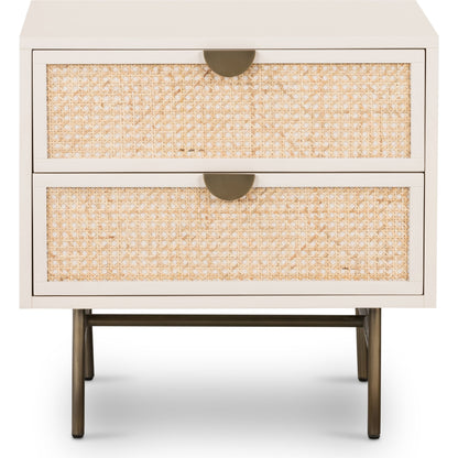 Luella Nightstand by Four Hands in matte alabaster, light natural cane. Made from engineered hardwood, cane, stainless steel in a modern style.