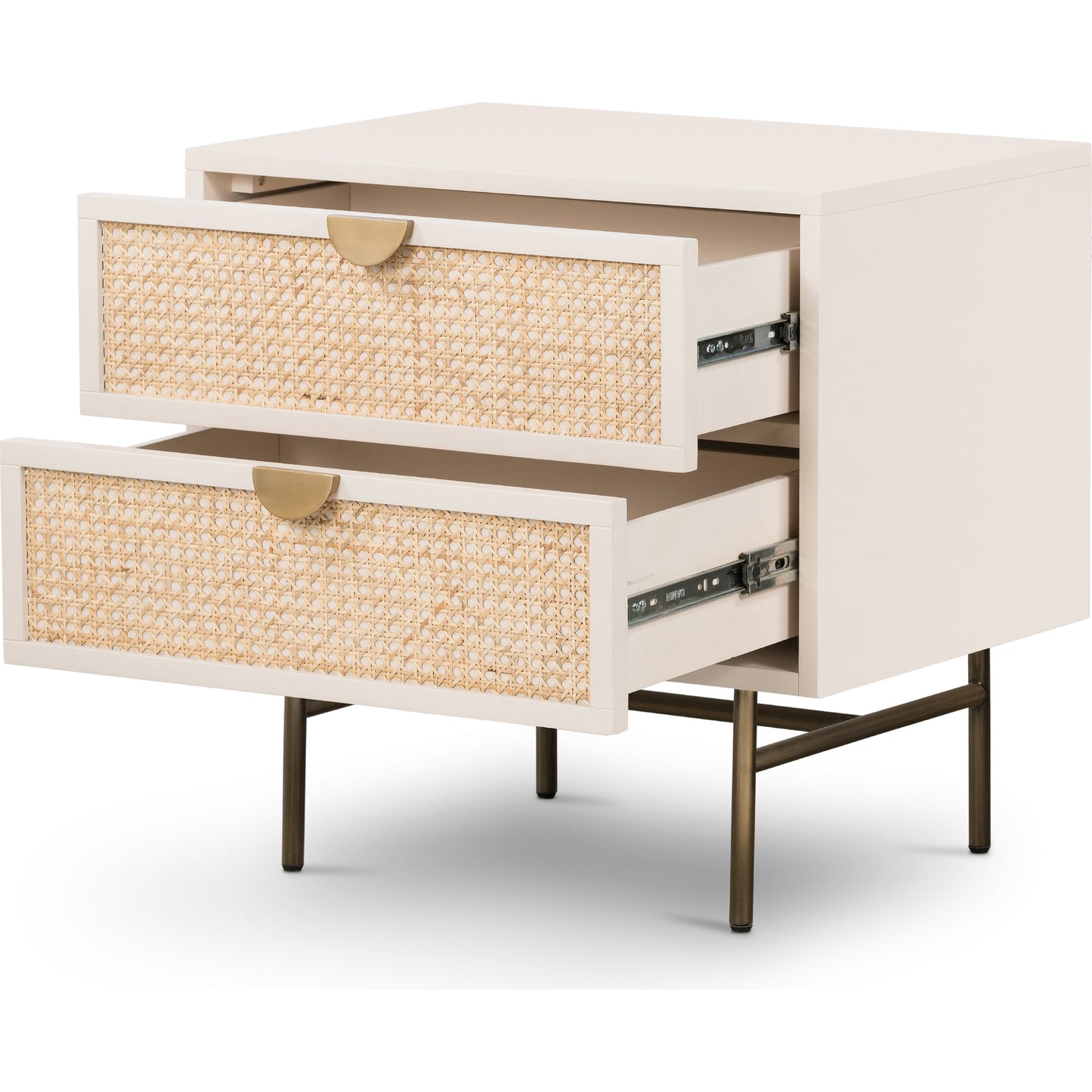 004 SI-1799797 | Additional Silo | Luella Nightstand by Four Hands in matte alabaster, light natural cane. Made from engineered hardwood, cane, stainless steel in a modern style.