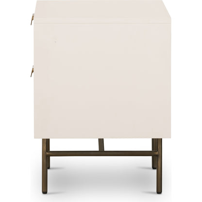 Luella Nightstand by Four Hands in matte alabaster, light natural cane. Made from engineered hardwood, cane, stainless steel in a modern style.