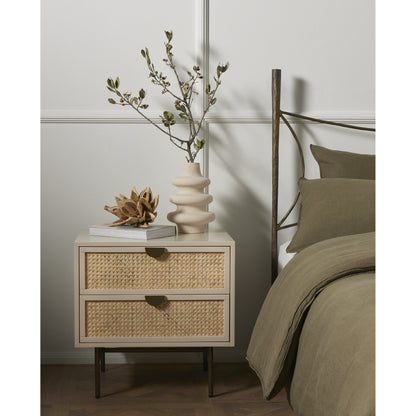 Luella Nightstand by Four Hands in matte alabaster, light natural cane. Made from engineered hardwood, cane, stainless steel in a modern style.