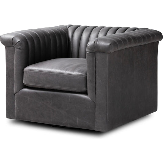 Watson Swivel Chair by Four Hands. Made from top grain leather, eucalyptus plywood, hd metal in a transitional style.