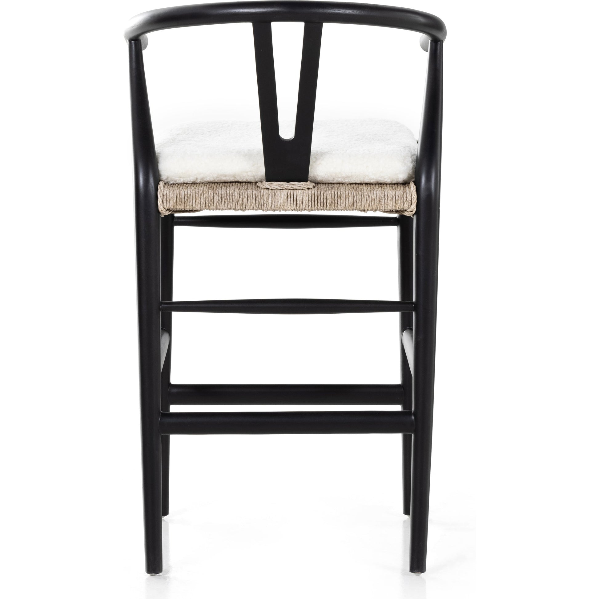 Muestra Counter Stool by Four Hands in vintage white, black teak. Made from solid teak, 100% polyethylene in a coastal style.