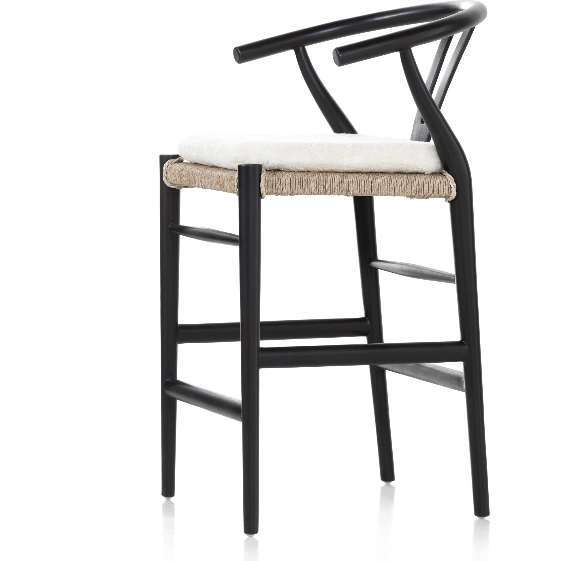 Muestra Counter Stool by Four Hands in vintage white, black teak. Made from solid teak, 100% polyethylene in a coastal style.