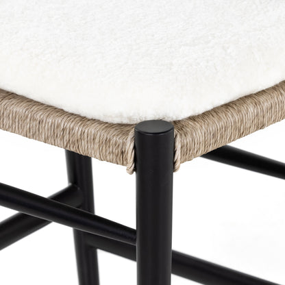 Muestra Counter Stool by Four Hands in vintage white, black teak. Made from solid teak, 100% polyethylene in a coastal style.