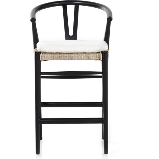 Muestra Counter Stool by Four Hands in vintage white, weathered grey teak. Made from solid teak, 100% polyethylene in a coastal style.